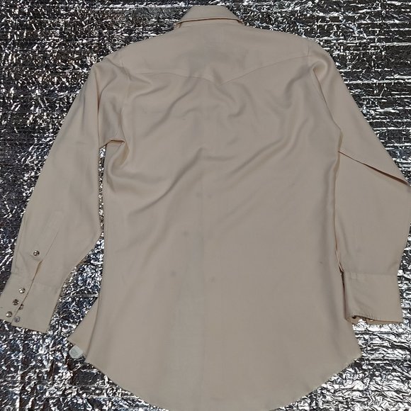 FREE SHIPPING VTG California Ranch Wear H Bar C Beige Pearl Snap Western Shirt - Picture 6 of 7
